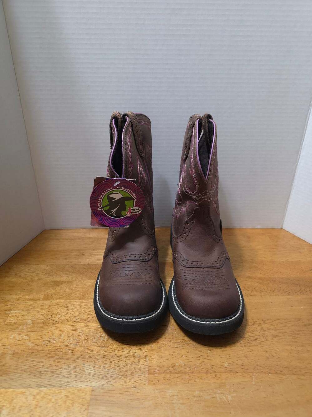 Justin Gypsy Gemma 8 Inch Brown and Pink Leather Western Cowgirl Boots - Picture 5 of 10